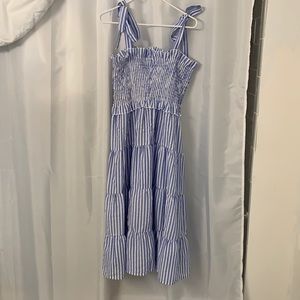 Blue and white stripped midi dress